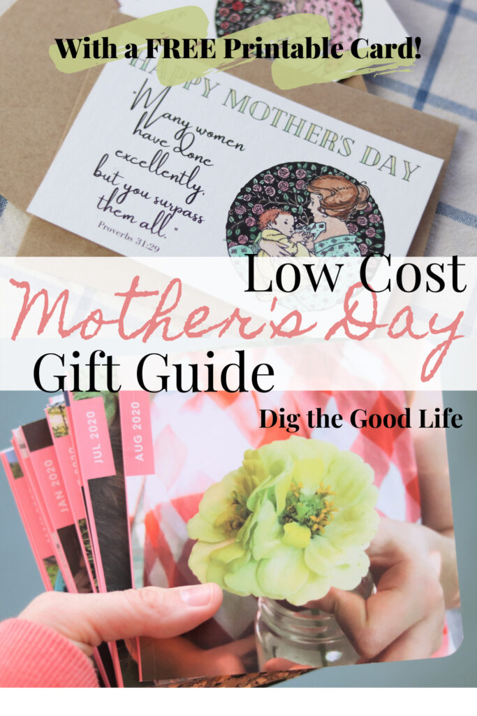 Lots of unique ideas for low cost Mother's Day gift ideas! Even a free printable Mother's Day card!