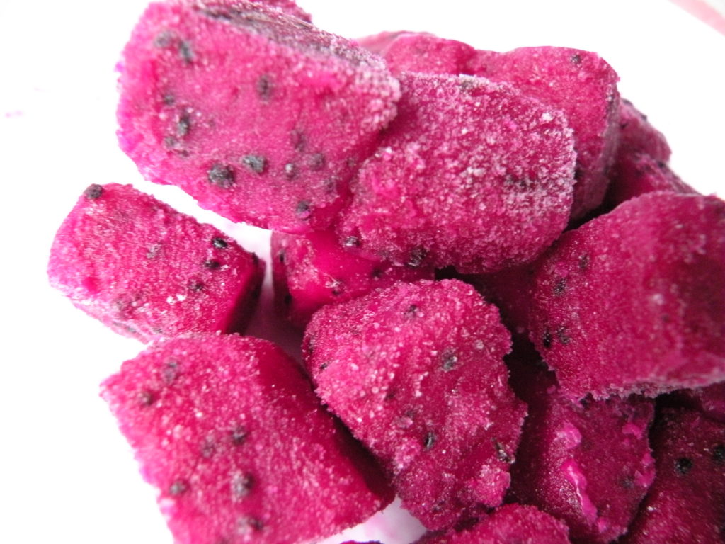 Frozen dragon fruit makes a wonderful addition to a smoothie. Bright pink in color and naturally full of antioxidants!