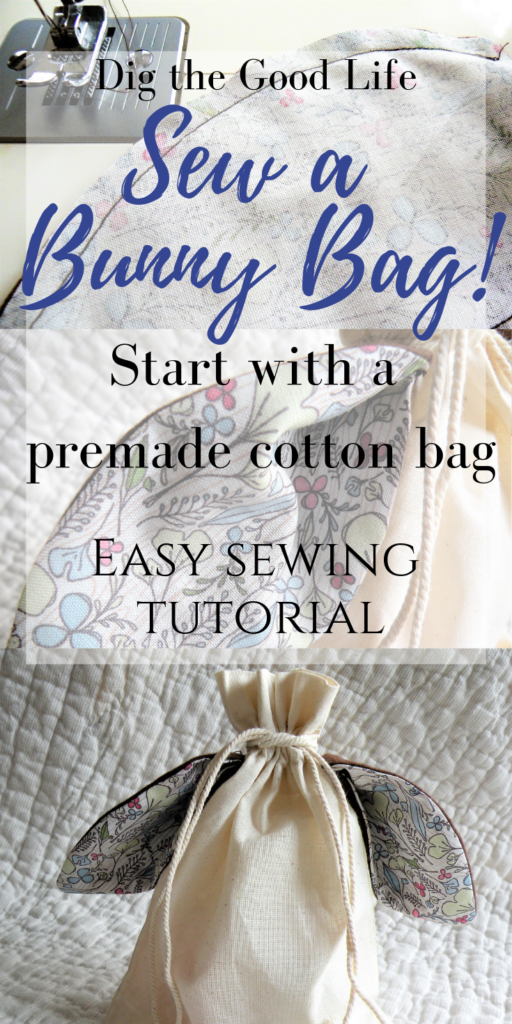 Easy sewing tutorial - How to make this cute bunny ear bag with a premade cotton pouch from Amazon. Quick and simple project for springtime and Easter gift giving!